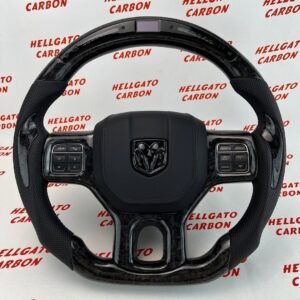 2012–2018 RAM 1500 Custom Black Forged Carbon Fiber Steering Wheel | OEM Flat Bottom | Heated | LED Shift Lights