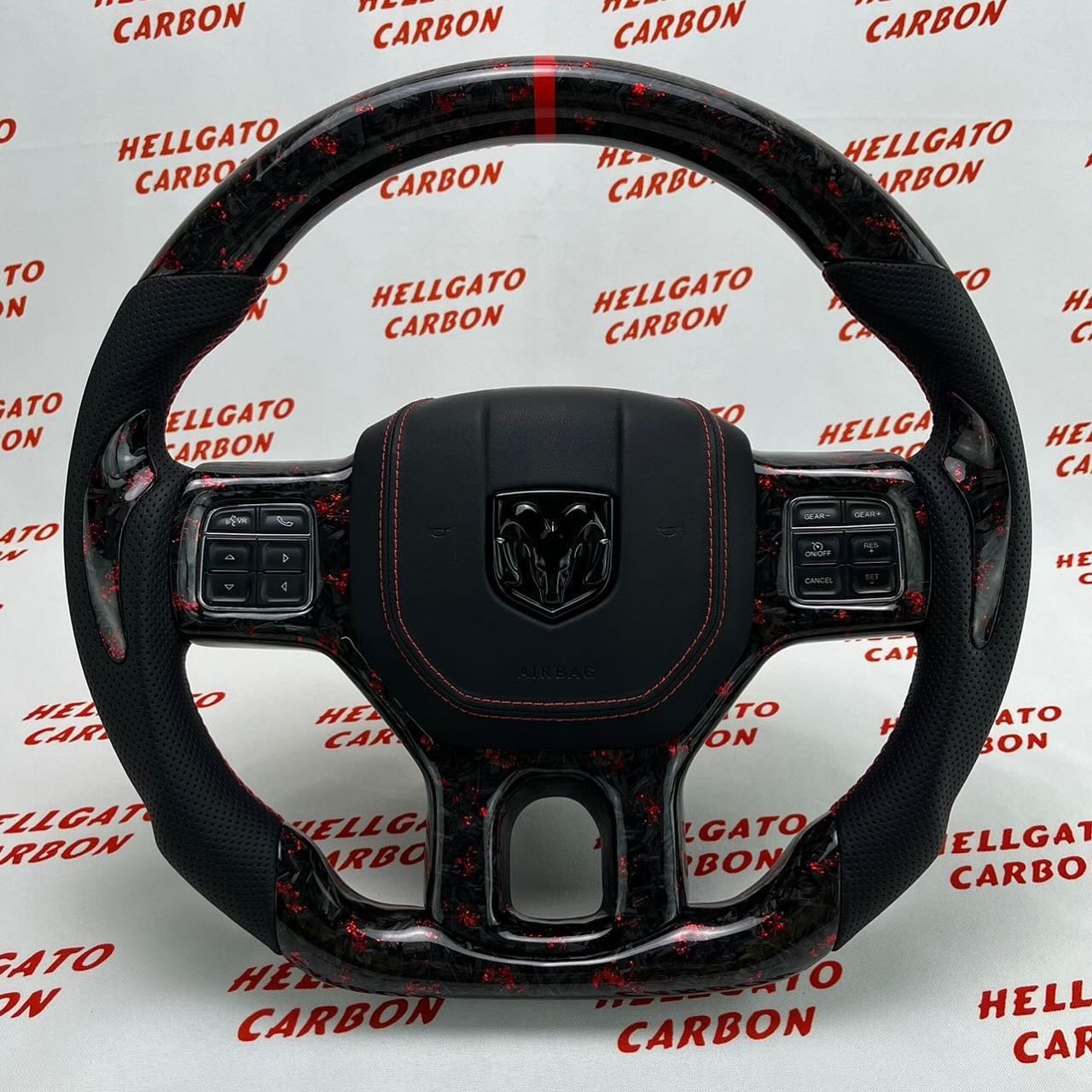 2011–2018 RAM 1500 Custom Red Forged Carbon Fiber Steering Wheel | OEM Flat Bottom | Performance Edition - Image 2