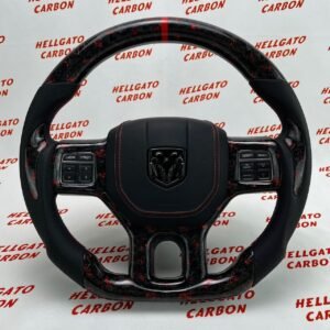 2011–2018 RAM 1500 Custom Red Forged Carbon Fiber Steering Wheel | OEM Flat Bottom | Performance Edition