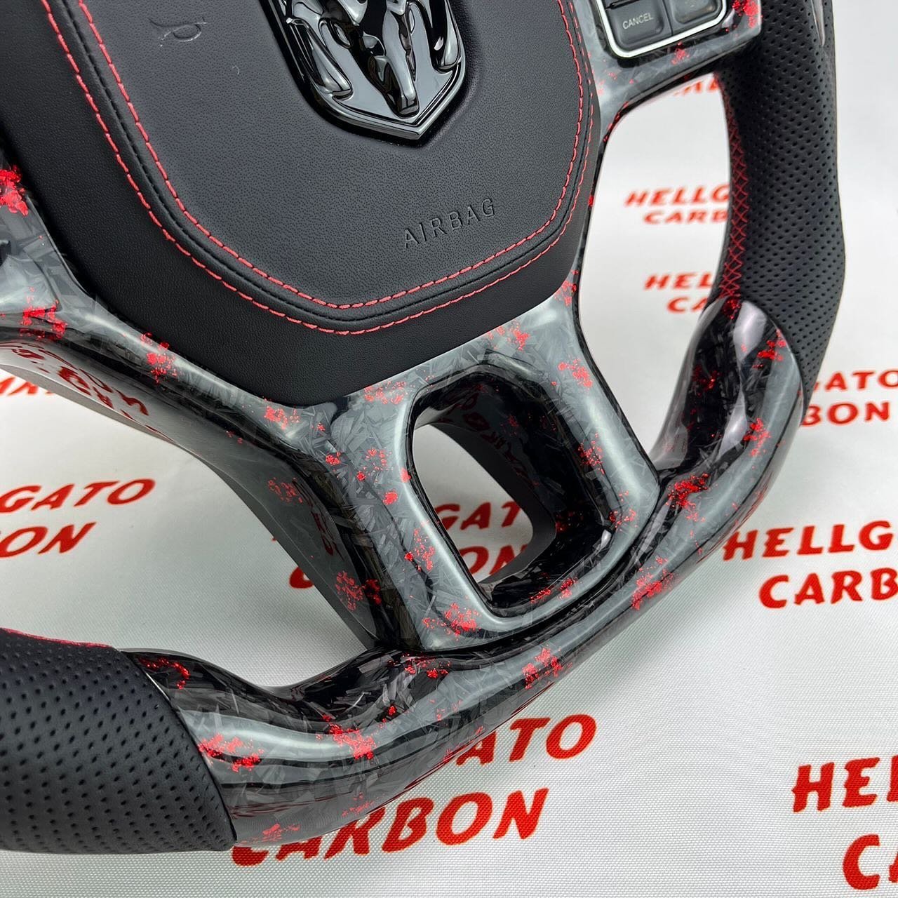 2011–2018 RAM 1500 Custom Red Forged Carbon Fiber Steering Wheel | OEM Flat Bottom | Performance Edition - Image 4