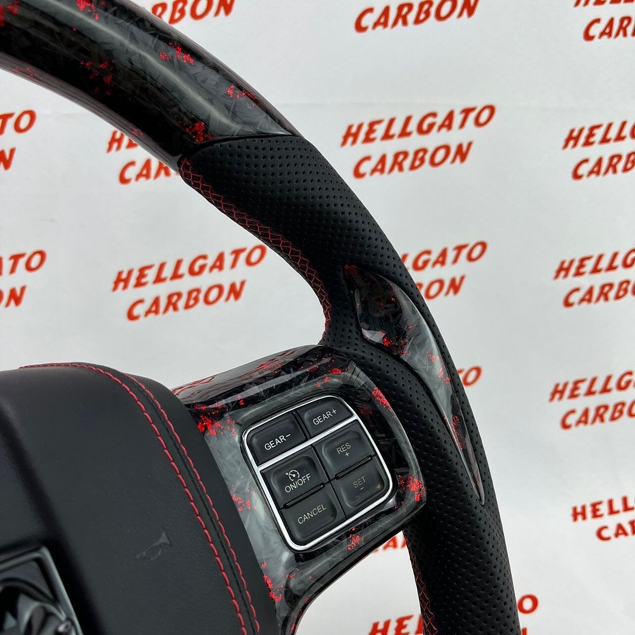 2011–2018 RAM 1500 Custom Red Forged Carbon Fiber Steering Wheel | OEM Flat Bottom | Performance Edition - Image 5