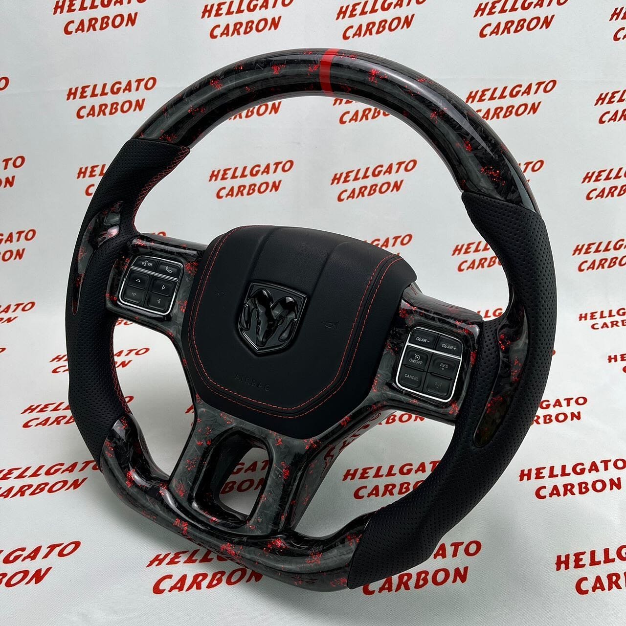 2011–2018 RAM 1500 Custom Red Forged Carbon Fiber Steering Wheel | OEM Flat Bottom | Performance Edition - Image 6